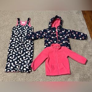 Childrens Place Girls 5T Rainbow Snow Overalls Pants + 3-in-1 Winter Coat Set